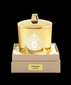 Bicchiere oro gioconda con coperchio, stoppino in legno - cassiopea