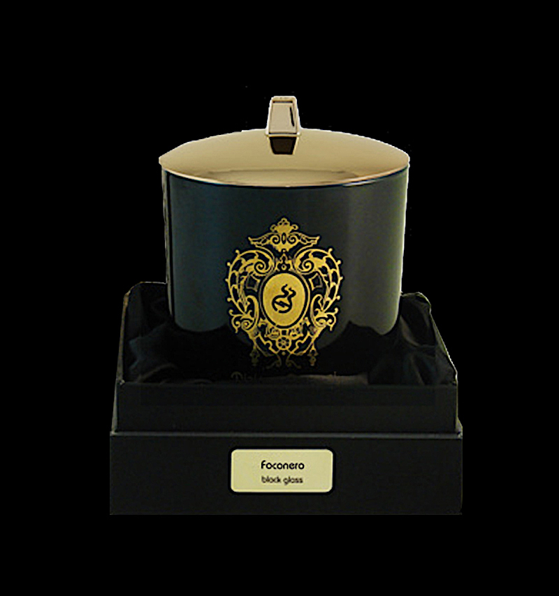 Bicchiere nero gioconda con coperchio, stoppino in legno - foconero