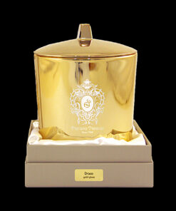 Maxi bicchiere oro camino con coperchio, 3 stoppini in legno - draco