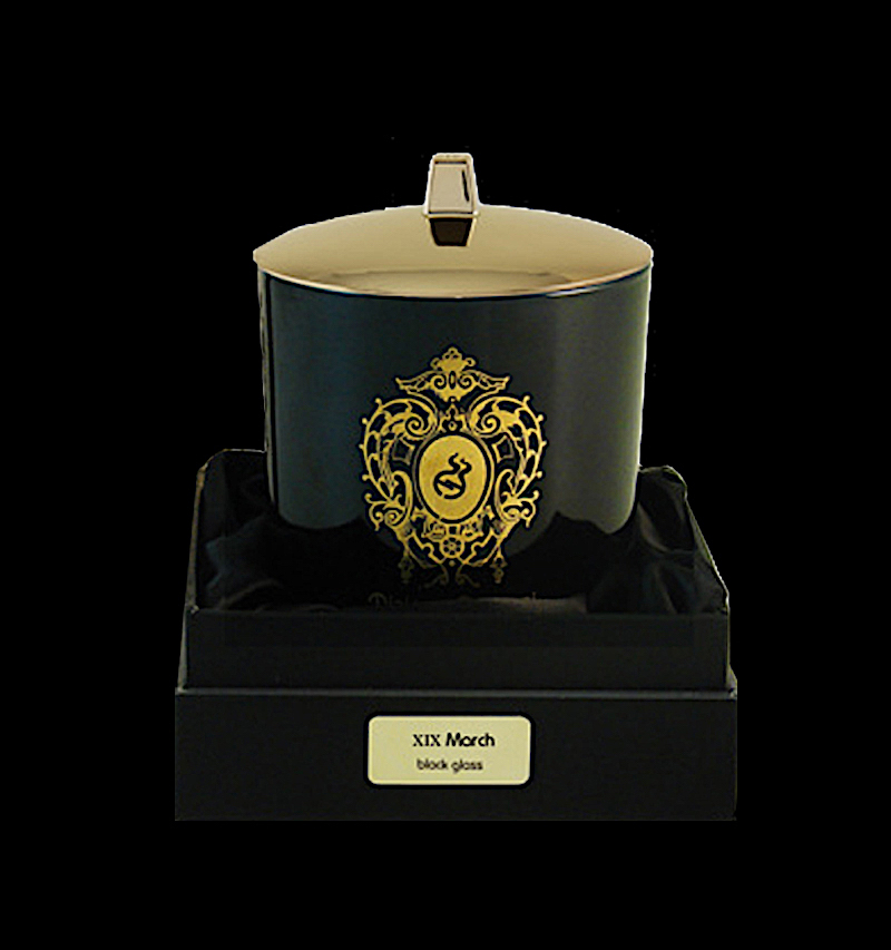 Bicchiere nero gioconda con coperchio, stoppino in legno - XIX march